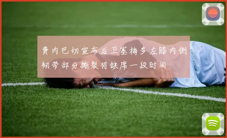 费内巴切宣布后卫塞梅多左膝内侧韧带部分撕裂将缺席一段时间